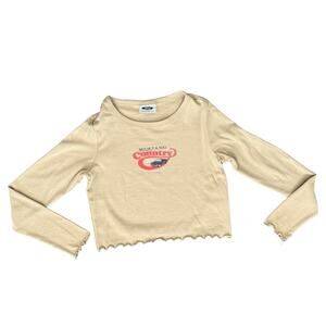Cotton On Ford Mustang Country Tan Brown Long Sleeve Lettuce Hem Crop Tee size M